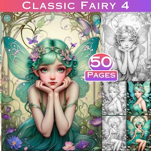 50 Classic Fairy Set 4 Grey Scale Digital Colouring Pages. Fantasy Grayscale Adult Coloring Book Digital Download with Colour Files Included