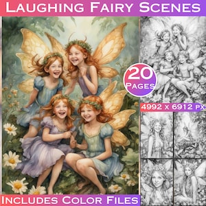 20 Happy Smiling Fairies Grey Scale Digital Colouring Pages Fantasy Grayscale Adult Coloring Book Digital Download Colour Files Included