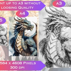 30 Majestic Dragons Coloring Pages: Grayscale Fantasy Art (commercial ...