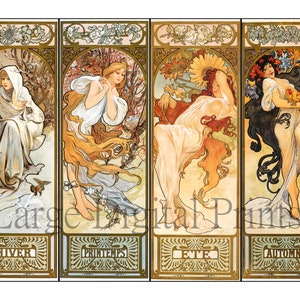 Mucha Four Seasons Art Nouveau Prints: Full Set (Digital Download)