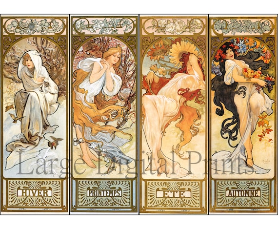 Alphonse Mucha アート作品 2点セット Full Set Mucha the Four Seasons Prints. 4 Alphonse Mucha