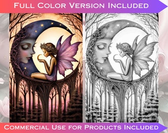 50 Moon Fairy 2 Mix Grey Scale Digital Colouring Pages. Fantasy Grayscale Adult Coloring Book. Digital Download with Colour Files Included