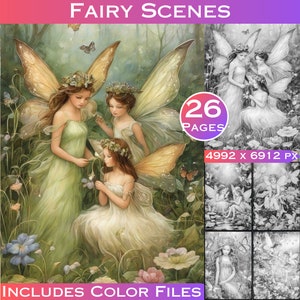 Forest Fairy Grayscale Coloring Book: 26 Fantasy Scenes (Digital Download)