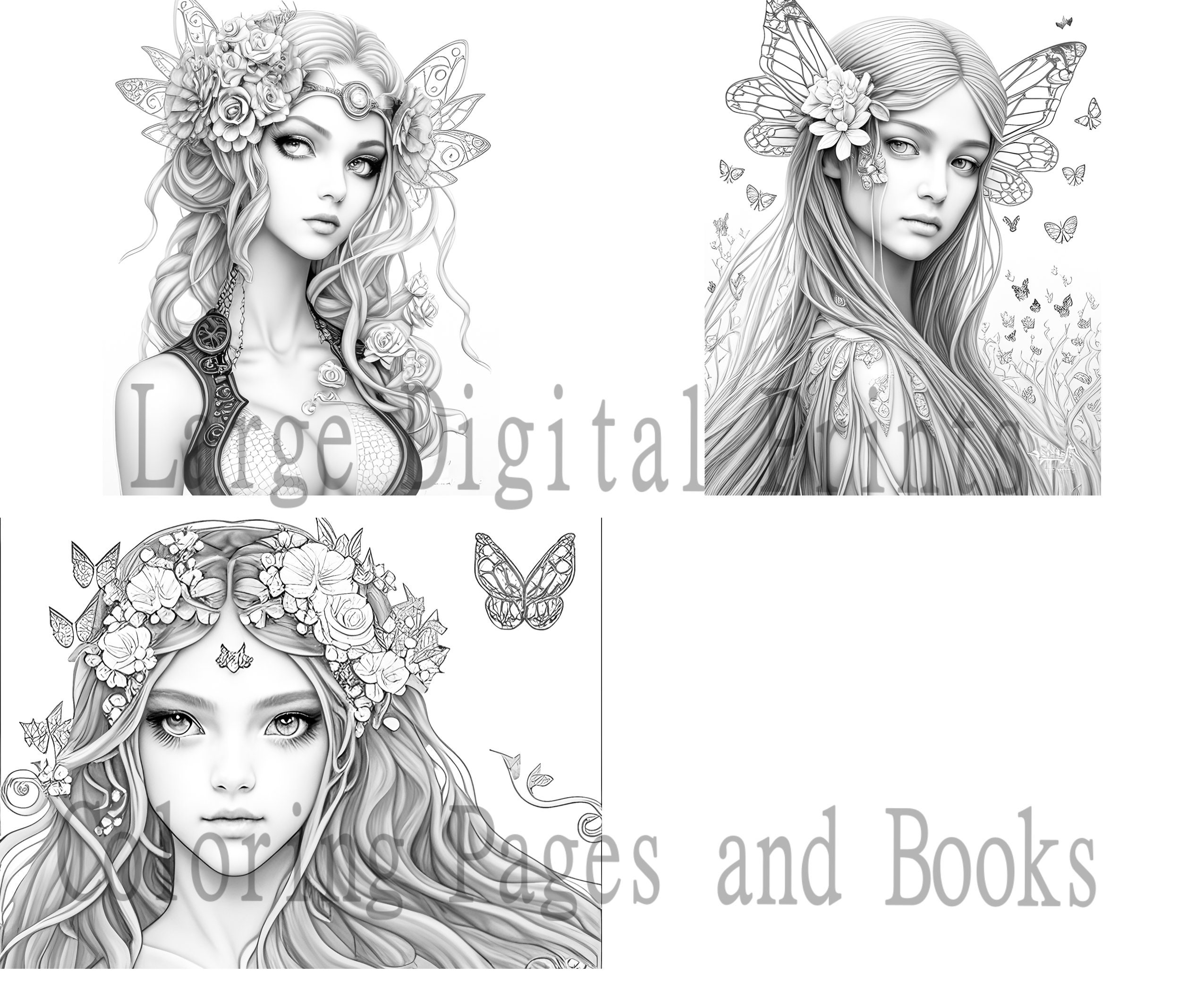 28 Magical Fairies Coloring Pages, Adults Kids Instant Download, Grayscale,  Gift, Printable Art, Fall Mandala Floral Coloring Books PDF 