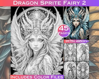 Libro para colorear de hadas, dragones y duendes: Arte fantástico en escala de grises (Descarga digital)