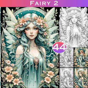 44 Fairy Scenes Set 2 Grey Scale Digital Colouring Pages. Fantasy Grayscale Adult Coloring Book. Digital Download with Colour Files Included