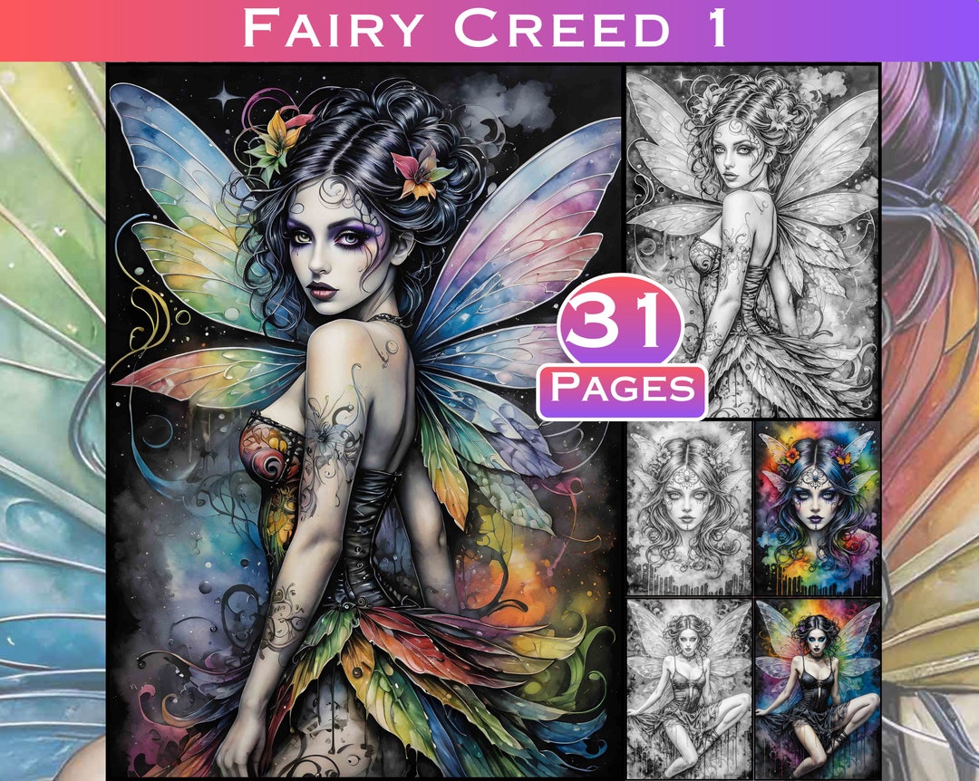 Fairy Creed Coloring Book: Grayscale Fairies, Assassin Style (PDF ...