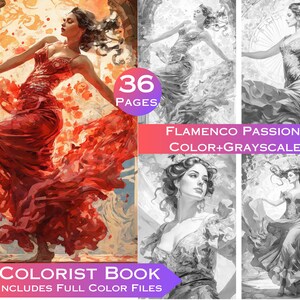 36 Seiten Flamenco Leidenschaft Tanz Malbuch 1 von 2 rhythmische Flamenco Träume Entspannendes Malerlebnis für Erwachsene Coloristen. Malbuch