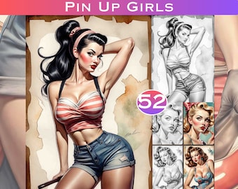 52 Vintage Pin Up Girls Grayscale Coloring Sexy Fairy Coloring Book Adult  Coloring Pages Adult Grayscale Book Grayscale LargeDigitalPrints