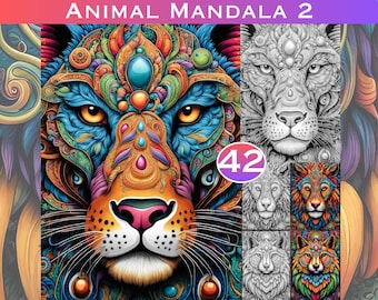 Animal Mandala Coloring Book: Grayscale Floral Designs (Digital Download)