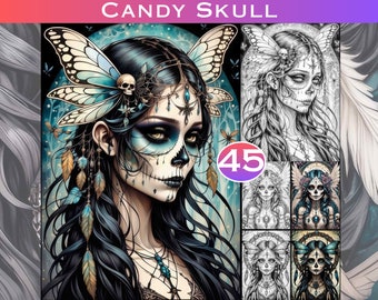 Candy Skull Sprite Coloring Book: 45 Gothic Grayscale Pages (Digital Download)