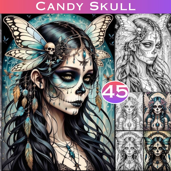 Candy Skull Sprite 45 Gothic Page Coloring Book to Print at Home. Commercial Use Files. Digital Download. Printable Adult Coloring Pages.