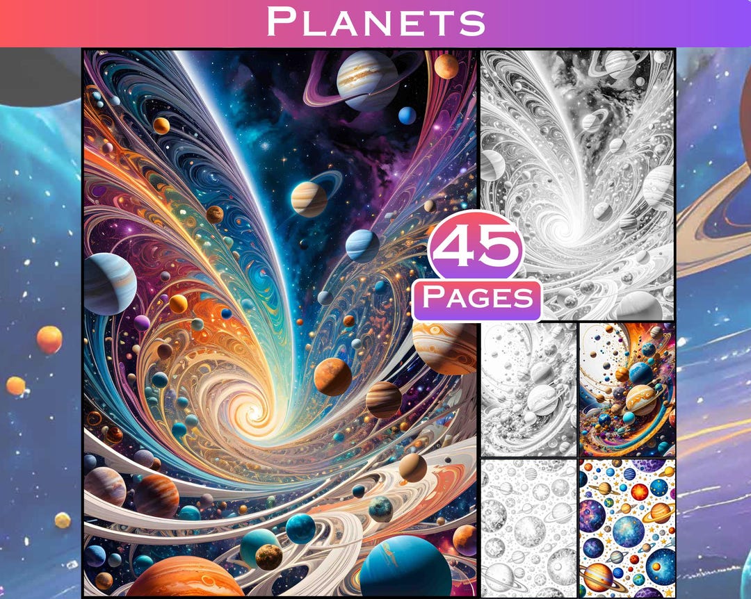 Planets Adult Grayscale Coloring Pages of Solar Systems and Planetary ...