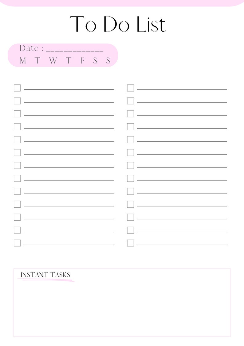 Daily and Weekly Printable To do List Etsy