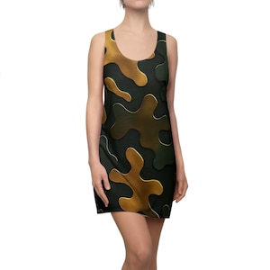 Metallic Camouflage Racerback Dress: Gold, Bronze & Green