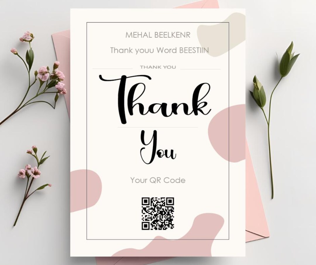 Thank You In Code Minimalist Thank You Card With QR Code, Printable Canva Template (PDF ...