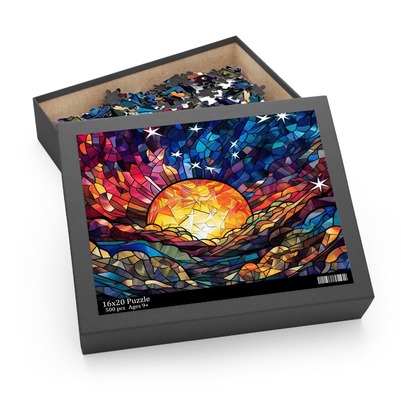 Stained Glass Night Sky Puzzle 500 Piece Puzzle Unique Etsy