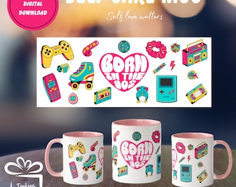 Retro Vibes: Instant Download 90's Baby Mug Wrap Template for Sublimation digital downloads
