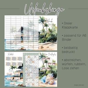 Urlaubsbingo Klappkarte, Sparchallenge, Umschlagmethode, Budgeting, passend für A6 Binder