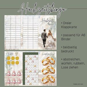 Hochzeitsbingo Klappkarte, Sparchallenge, Umschlagmethode, Budgeting, passend für A6 Binder