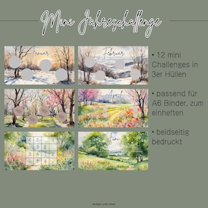 Mini Jahreschallenge, Sparchallenge, Umschlagmethode, Budgeting, Umschlagmethode, passend für A6 Binder