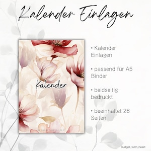 Kalender Einlagen, Budgeting, Umschlagmethode, passend für A5 Binder