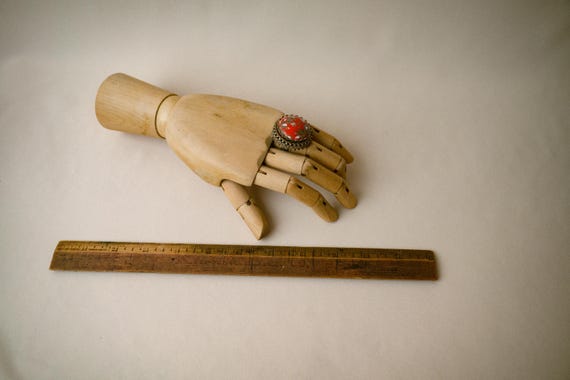 Vintage Adjustable Statement Ring with Red Marble… - image 2