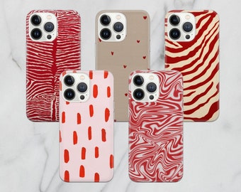 Funda de teléfono abstracta en rojo y blanco con patrón de arte minimalista moderno para iPhone, Samsung Pixel, diseño estético