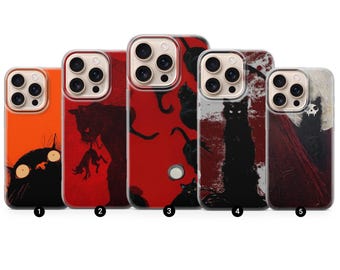 Funda de teléfono con diseño de gato negro, estilo gótico espeluznante, para iPhone, Samsung Pixel, Halloween.