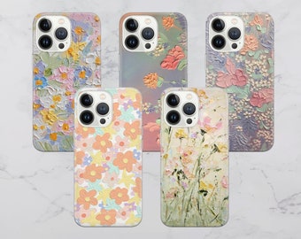 Funda para teléfono con flores pintadas al óleo, estética floral, para iPhone, Samsung Pixel, regalo romántico
