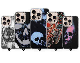 Funda de teléfono con calavera, diseño gótico de esqueleto, estética oscura, para iPhone, Samsung Pixel, idea de regalo de Halloween