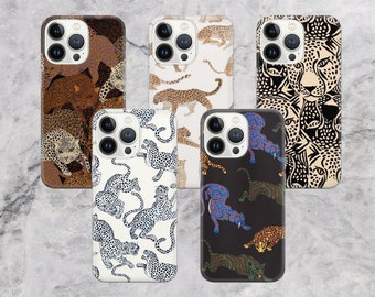 Funda de teléfono con estampado de leopardo y diseño de gato salvaje de safari para iPhone y Samsung Pixel, regalo moderno para amantes de los animales.