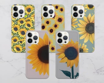 Funda para teléfono con diseño de girasol y diente de león, minimalista, con estampado floral, para iPhone, Samsung Pixel, arte de flores silvestres.