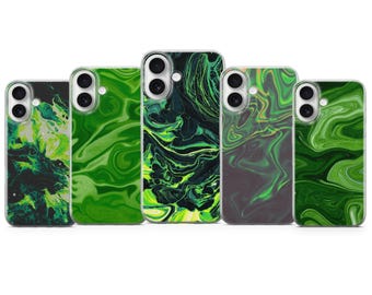 Funda de teléfono abstracta verde ácido con efecto remolino líquido para iPhone, Samsung Pixel, neón.