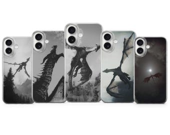 Funda de teléfono Dark Dragon con estética de fantasía gótica medieval para iPhone y Samsung Pixel, criatura mítica.
