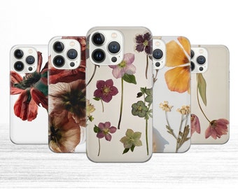 Funda para teléfono con flores secas, estética botánica vintage, con flores prensadas para iPhone, Samsung Pixel, regalo de arte natural.