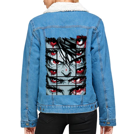 Cartoon Design Women s Sherpa Denim Jacket Unique Ladies Denim