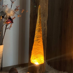 Modern rustic LED reclaimed wood beam floor lamp with golden light fall, upcycled image 5