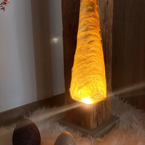 Modern rustic LED reclaimed wood beam floor lamp with golden light fall, upcycled image 6