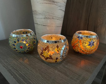 Mosaik Teelichthalter, Glas Kerzenhalter Mosaik, Türkische Lampe, Teelicht Mosaik handgefertigt, Teelichtglas