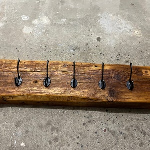 Modern Rustic Reclaimed Wood Beam Coat Rack with 5 Multiple Hooks Oiled / Natural Upcycling