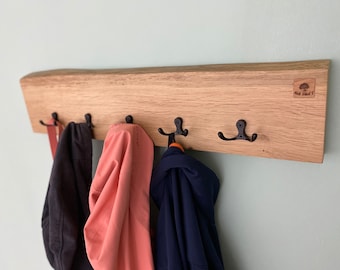 Modern Rustikale Massivholz Garderobe mit 5 Mehrfachhaken, Massivholz mit Baumkante