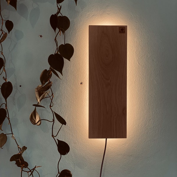 Modern Rustikale Massivholz Wandlampe mit 230V LED-Lichtleiste, Ambiente Beleuchtung, Indirekte Beleuchtung