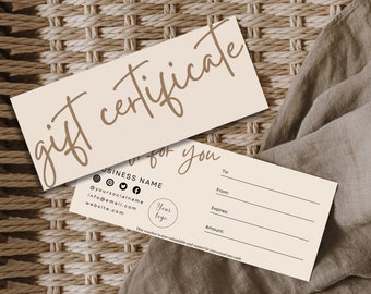 Boho Gift Certificate Template, Add Logo Printable Gift Certificate, DIY Gift Certificate Canva Template, Editable Gift Coupon