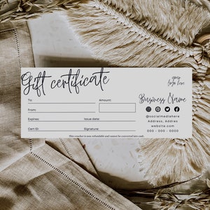 Gift Certificate Template/Editable Gift Card/Printable Gift Voucher/DIY Gift Voucher/Customizable Gift Certificate/Canva Template
