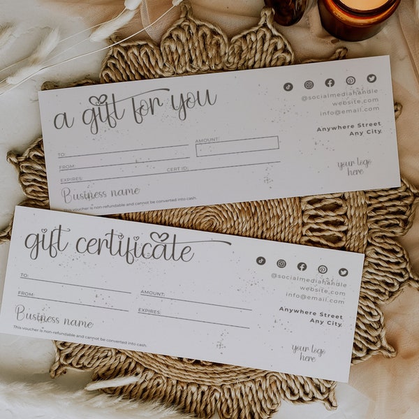 Gift Certificate Template Printable | Editable Gift Vouchers | Gift Coupon Template | Photography Gift Certificate Template | Foxi