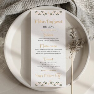 Happy Mother's Day Menu Template | Menü Preisliste Vorlage | Frühling Floral Restaurant Menü Vorlage | Bearbeitbare Menükarten