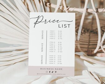 Elegant Price List Template, Editable Price List Flyer, DIY Hair Salon Nail Price List, Pricing Sheet Canva Template, Kate