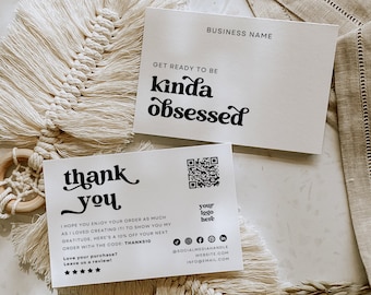 Retro Business Thank You Card | Thank You For Helping Me Grow | QR Code Sign Thank You Insert | Thank You For Your Purchase | Lora