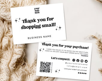 Thank You Card Canva Template, Thank You For Your Purchase Package Insert, Editable Retro Thank You Card, Printable Thank you Card